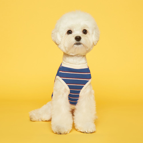 플로트 스탠다드 민소매 티셔츠 딥블루아이보리 소형견 중형견 강아지옷